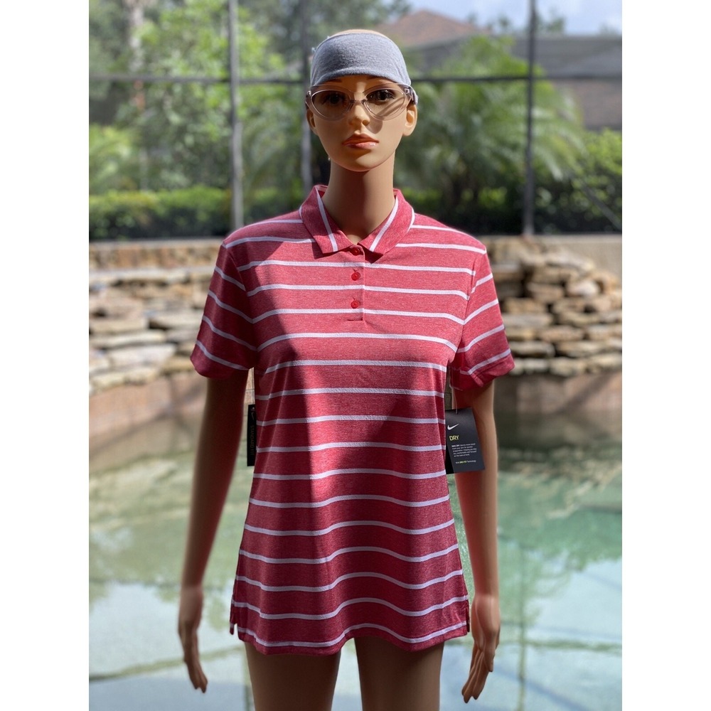 Nike Women's Red Striped Dri-FIT Golf Polo S - New Activewear Top